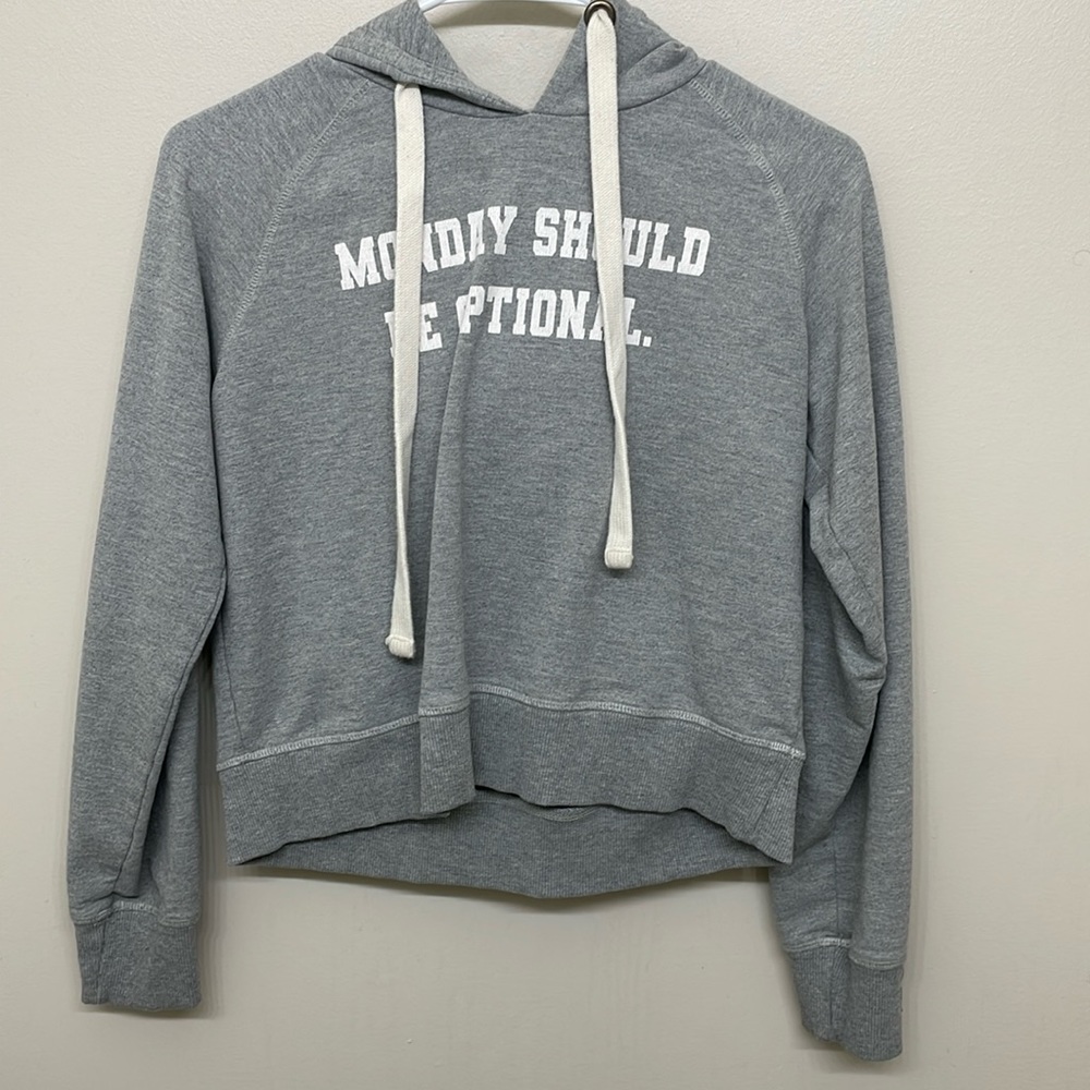 Grey cropped hoodie size small brand symbol